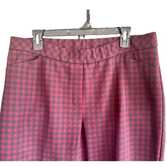 J.JILL, NWT, WOMENS PONTE KNIT, SLIM LEG, PANTS. RED/BLACK PLAID. SIZE L - Picture 2 of 6
